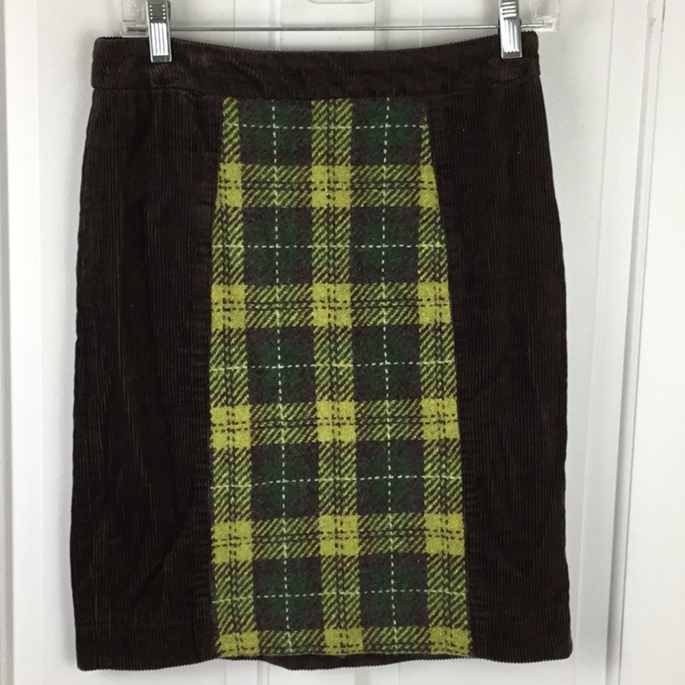 Maeve Corduroy Plaid Pencil Skirt Academia Cottagecore Fall Size 2